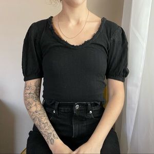 free people puff sleeves black cropped top
